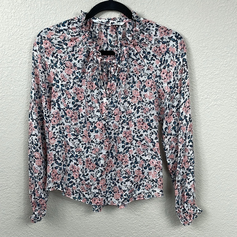 Veronica Beard Antonette White Floral Ruffled Silk Blouse Long Sleeve Sheer Sz 2 - Picture 5 of 16